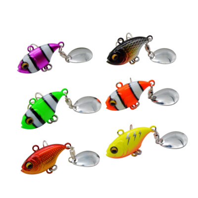 6PCS New Rotating Metal VIB Vibration Bait Tail Spinner Spoon Fishing Lures
