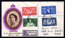 UK GB 1953 CORONATION OF QUEEN ELIZABETH II BLOCKS OF 8 MNH S.G. #532-535 & FDC