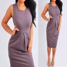 LA CLEF Brown Sleeveless Pleated Sheath Pencil Dress Size M Medium