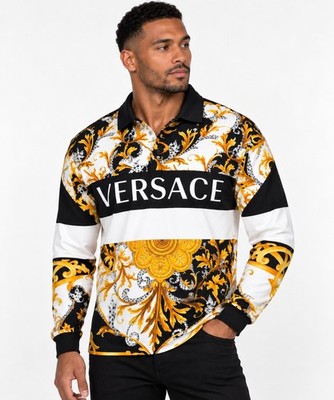 Versace 2020 Runway A87193 Men 2XL Michel Fit Baroque Long Sleeve Polo Italy