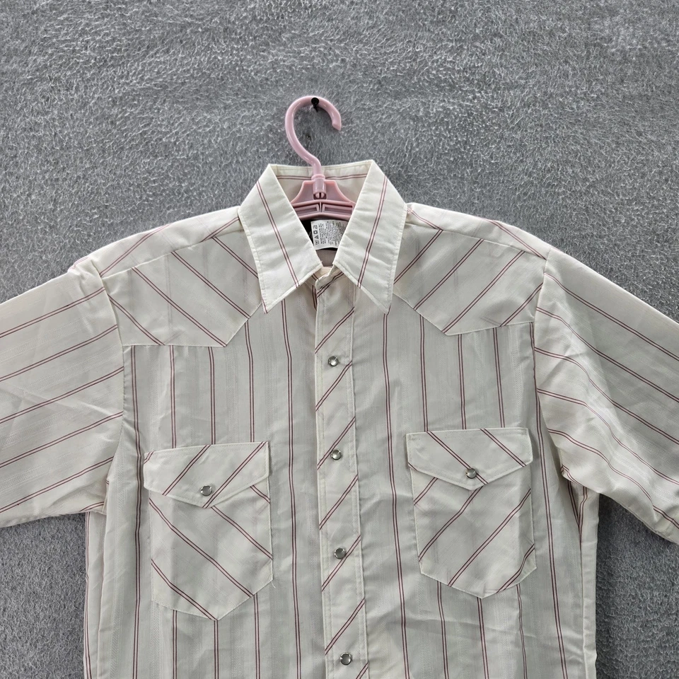 VINTAGE Wrangler Men Button Up Shirt SMALL White Striped Western Pearl Snap - Image 4 of 4