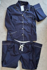 Quince Women's Navy Blue 100% Organic Cotton Pajama Lounge Set Small NWT