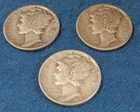 1940, 1944, 1944 10C Mercury Dimes 90% Silver Lot Of 3