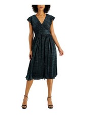 AIDAN AIDAN MATTOX Womens Green Pintucked Lined Flutter Sleeve Dress 2
