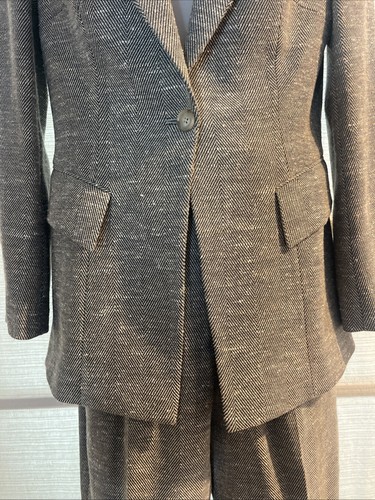 Richard Tyler Couture Blk Wool/Silk Herringbone Pantsuit~Bead Slv. & Back Vent~8 - Picture 4 of 24