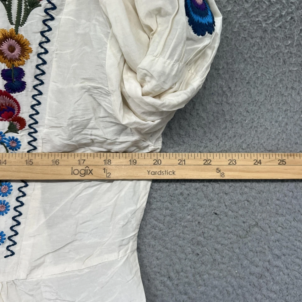 Zara Woman Dress Womens Large White Boho Embroidered Floral Tunic Peasant Top - Image 3 of 4