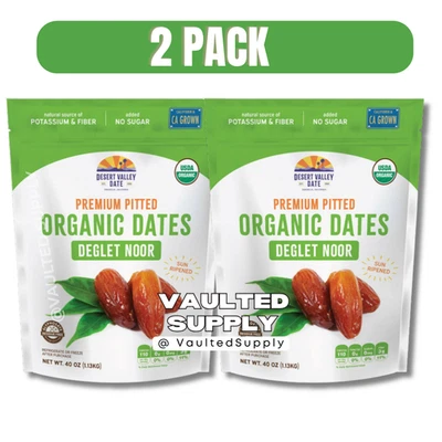 2 Packs Desert Valley Organic Dates Deglet Noor Dried Fruit 40 oz Each Pack