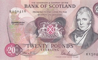 1991 BANCA DI SCOZIA EDIMBURGO 20 STERLINE £ 20 data precedente "K" ((GIOCO PERFETTO UNC))