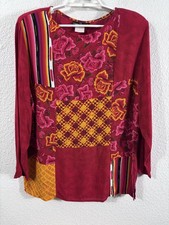 Vintage Carole Little Tunic Blouse Womens XL Multicolor Floral Patchwork Rayon