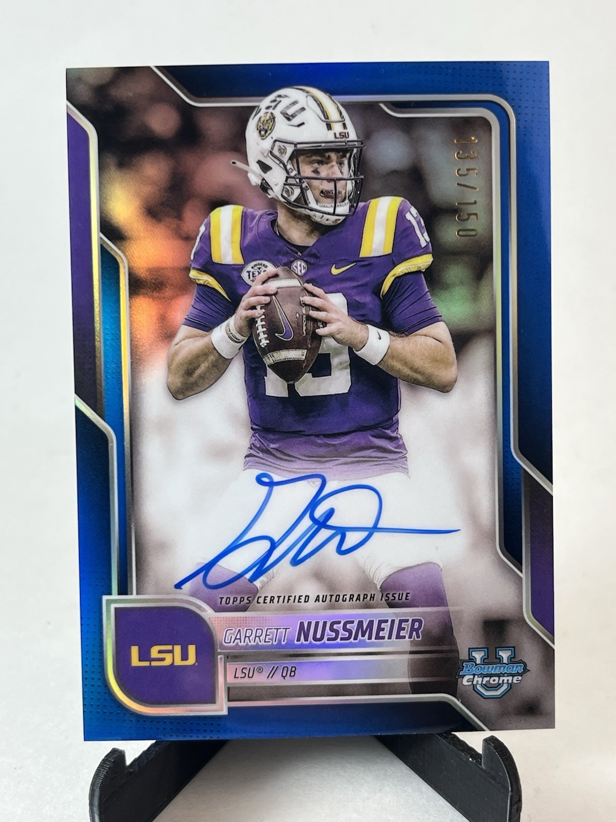 2025 Bowman University Chrome Garrett Nussmeier Blue Auto /150 #BCA-GN LSU
