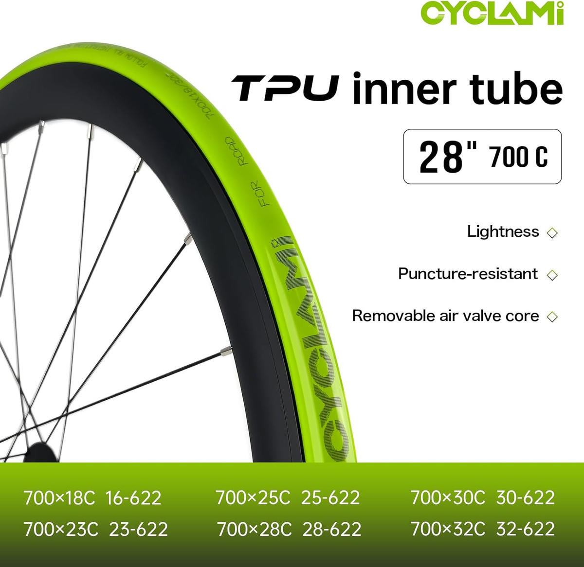 2 Pack TPU Inner Tube 700C X 18/23/25/28/30/32C, 38G Removable