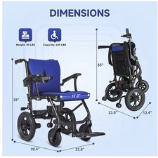 Electric Power Wheelchair Foldable Blue Joystick 220 lb Capacity 30 lb