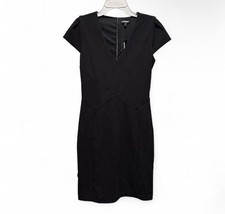 Express Women’s Black Solid V-Neck Cap Sleeve Sheath Knee Length Dress S
