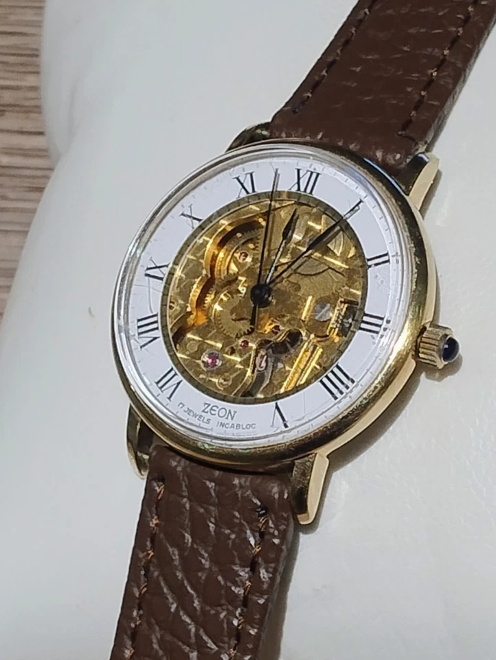 Raro Reloj Zeon Esqueleto Cuerda Manual Movimiento ES95 Funcionando Foto 2 de 4