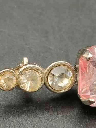 Vintage 5 cm Art Deco Style Brooch – Pink Glass & Clear Rhinestones - Picture 4 of 5