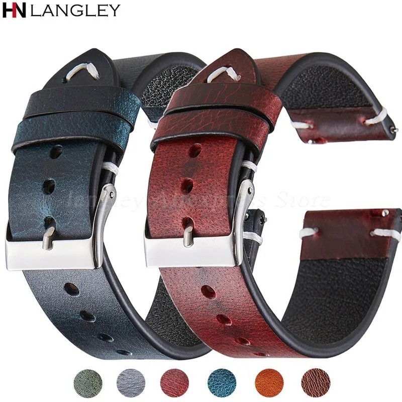 WOCCI Top Grain Leather Watch Band 17 18 19 20 21 22 24 26mm Men Watch Strap
