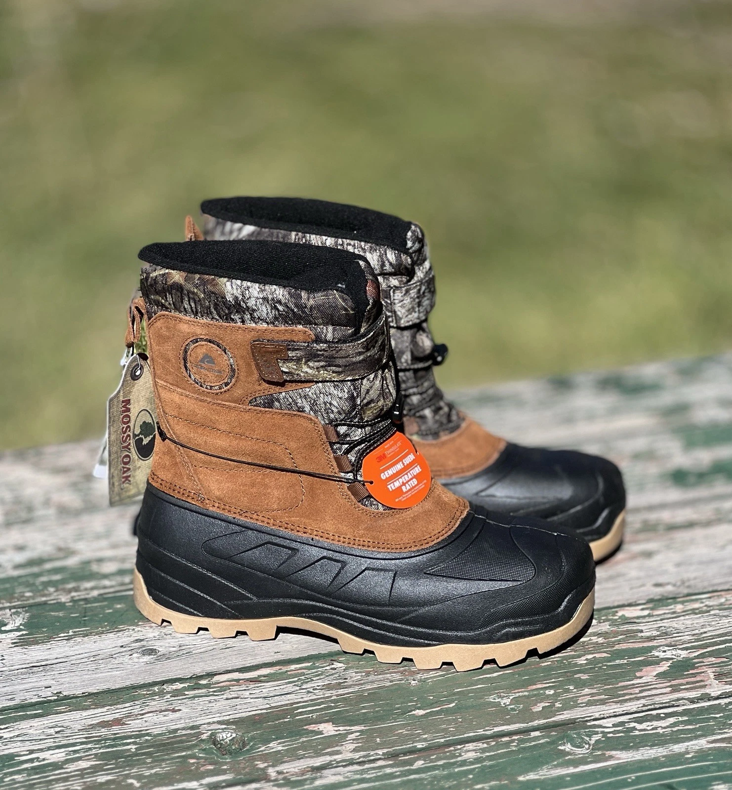 OZARK TRAIL Men's Size 9 Mossy Oak Snow Boots Genuine Suede Waterproof • Camo