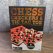 Cardinal Games Chess/Checkers & Tic Tac Toe in Gold Foil Box Classic Game