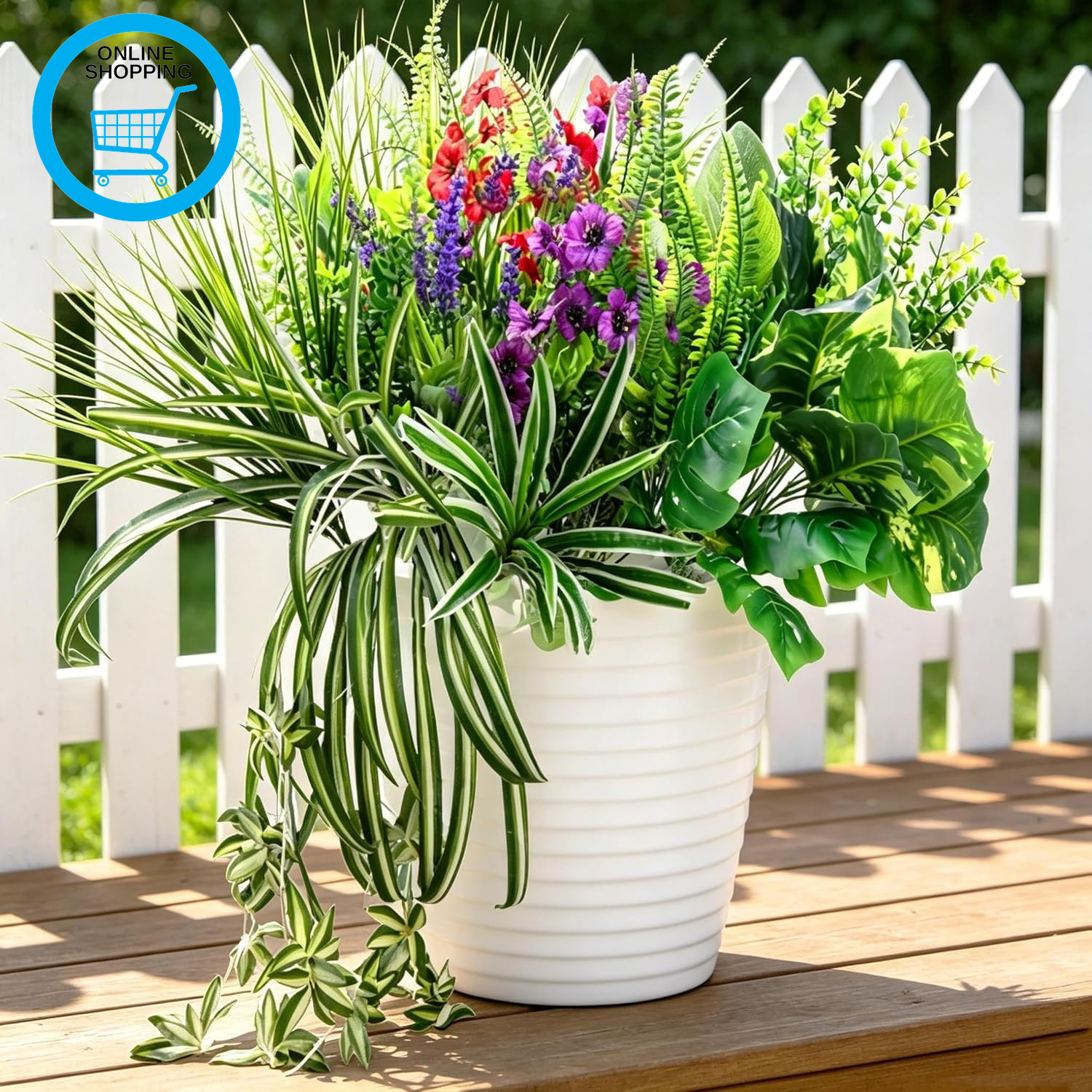 14 Bundles Artificial Fake Plants Outdoor, UV Resistant Faux Flowers Plastic Gre