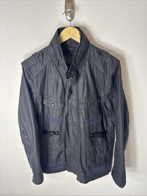 7 For All Mankind Coated Field Jacket Men s Medium Black Utility Pockets Plaid 
