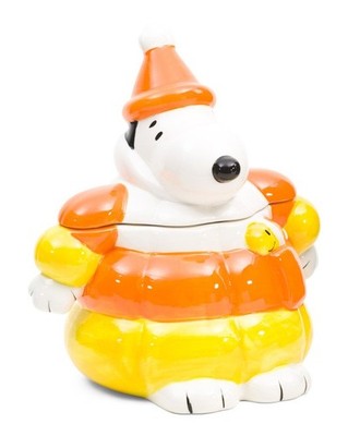Peanuts Snoopy Halloween Cookie Jar Puffer Jacket Candy Corn Hand Painted 11.5''
