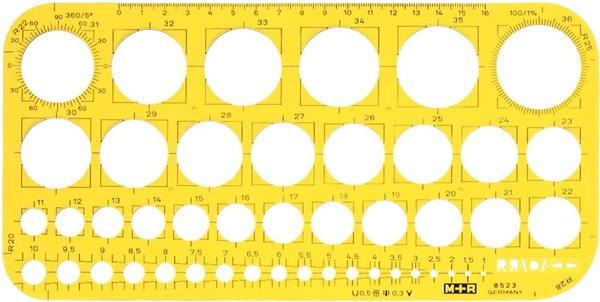 1 Bis 20X M+R Lochkreisschablone 1-36 Mm, Gelb-Transparent - Spare Bis Zu 61%-image