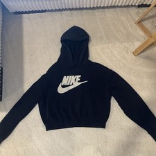 Nike Sportswear Women Cropped 3D Graphic Hoodie Black Sweatshirt Size XS