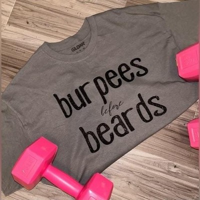 Burpees before beards women's t shirt gray workout oversized gym gear top XL