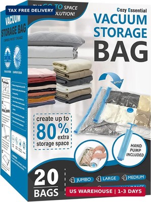 Cozy Essential Vacuum Storage Bags, 80% Compression Vacuum Seal Space Saver Plas