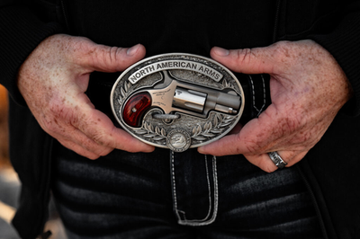North American Arms Mini Revolver 22LR Oval Belt Buckle – Silver
