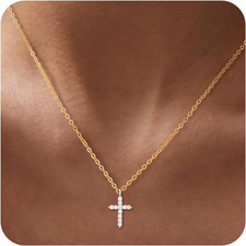 Cross Necklace for Women, 14K Gold Plated Cubic Zirconia Necklace - Adjustable 1