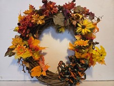 18-inch Fall Sunflower and Leaves Wreath, Front Door Wreath, Artificial