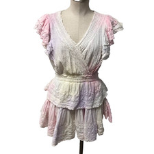 Love Shack Fancy Mini Dress Womens Medium Flutter Sleeve Tiered Tie Dye Boho
