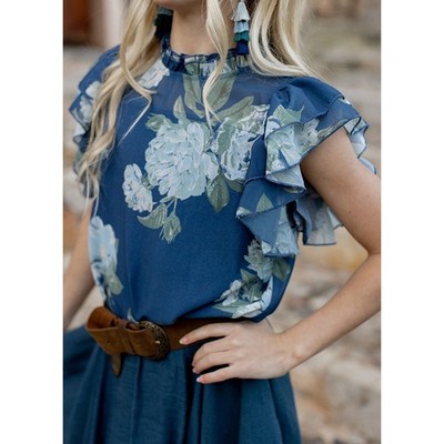 Joyfolie Mia Joy Isadora Top in Large Navy FloralGirl s Size 6