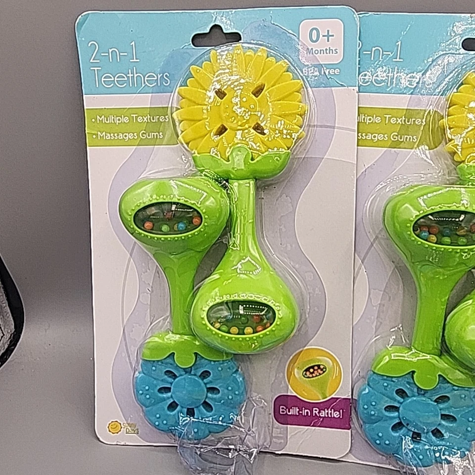 8-pack 16pc 2 In 1 Teethers 0+ Months Yellow Blue Flowers Bilt in Rattle READ - Image 2 of 4