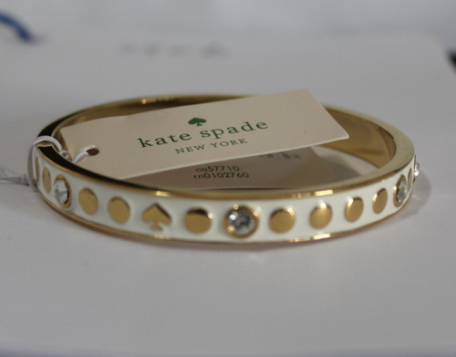 NEW Kate Spade New York Gold Tone Bangle Bracelets Crystal Enamel Spade Accents - Picture 7 of 10
