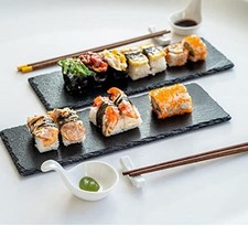 Sushi Plate Set, Natural Slate Sushi Serving Dishes, Japanese Dinnerware Sets