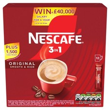Nescafé 3in1 Original Coffee Sachets 12 x 16g Pack of 1 Smooth rich taste 65