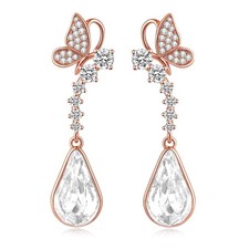 Cute Butterfly Austrian Crystal Teardrop Dangle Earrings for Women Trendy Dro...