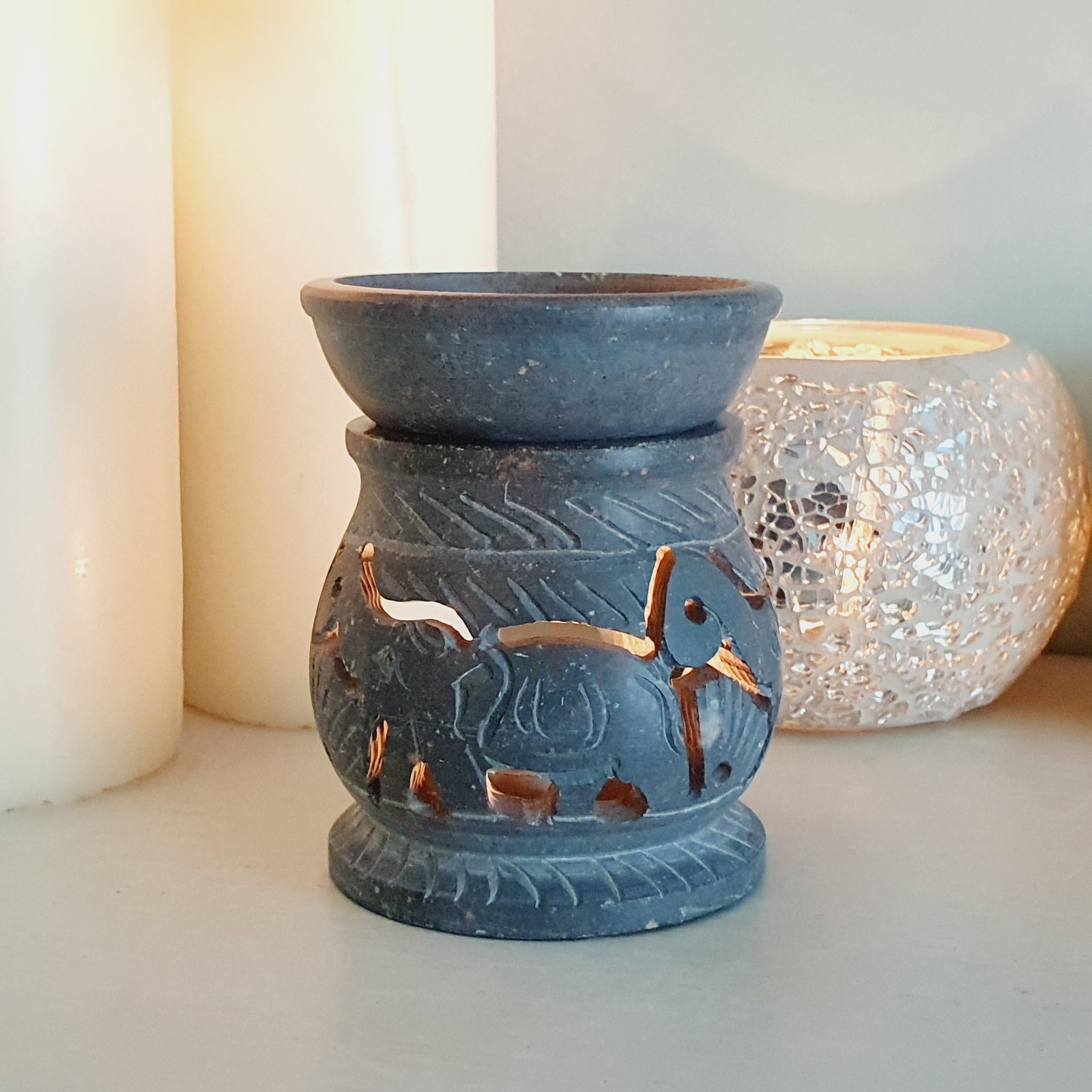 Soapstone Oil Burner & Wax Warmer | Aromatherapy Fragrance Diffuser | Elephant