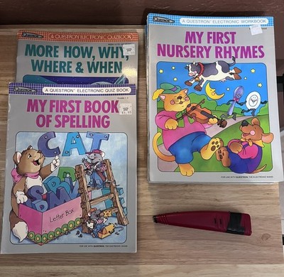 Questron Electronic Workbook Lot Of 24 Vintage Children's Books w/ Working Wand
