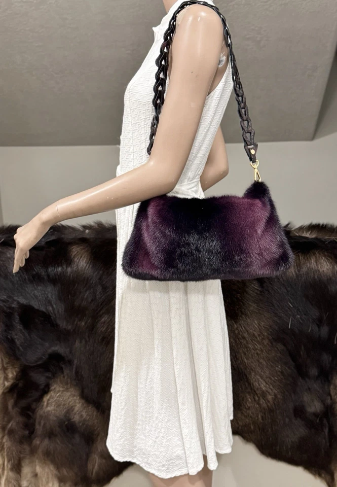 Фиолетовый градиент реальный норки мягкий мешковатая сумка/клатч/наплечная сумка/через плечо - Изображение 2 из 4