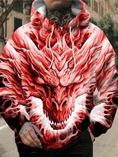 3D Red Dragon Hoodie Fiery Mythical Beast Graphic Pullover Sweatshirt Unisex