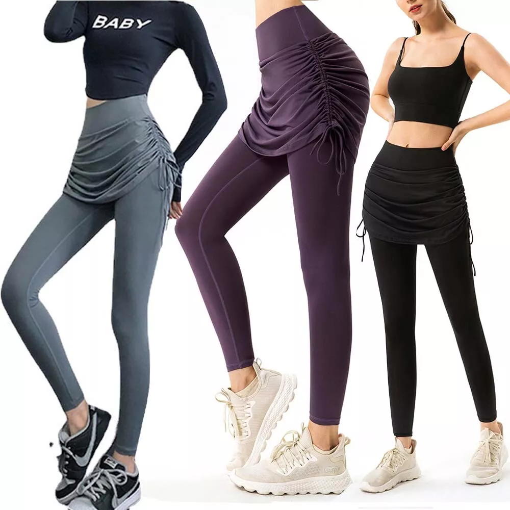 Women's Skirted Leggings High Waisted Yoga Tennis Golf Pants with Gathered  Skirt