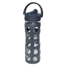LifeFactory Glass Water Bottle, Graphite Silicone Sleeve, Straw Cap, 16 oz