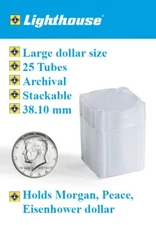 25 Large Dollar Square Coin Tubes Archival - Morgan Peace Eisenhower Lighthouse