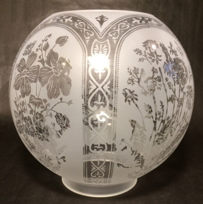 8'' Five Scene Floral Etched Victorian Ball Gas Lamp Shade - 4'' fitter #GS595 