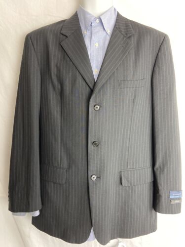 Alfani Angelico Classic Fit Black Pinstripe Wool Blend Blazer Sportcoat Size 42R
