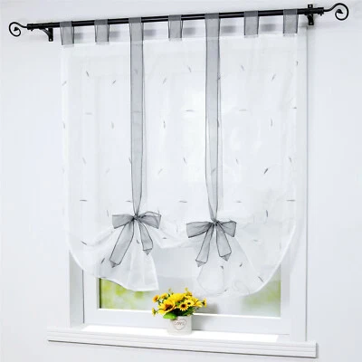 Raffrollo mit Schlaufen Voile Raffgardine Küche Fenstergardine Modern Vorhang - Bild 1 von 4