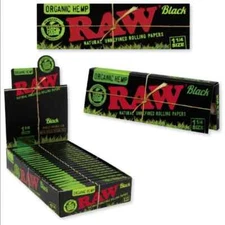 🔥 24 X RAW 1 1/4 (1.25) BLACK ORGANIC HEMP ROLLING PAPERS 😎 FULL BOX  24 PACKS